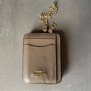 Coach Brown Leather Card Holder with Gold Chain